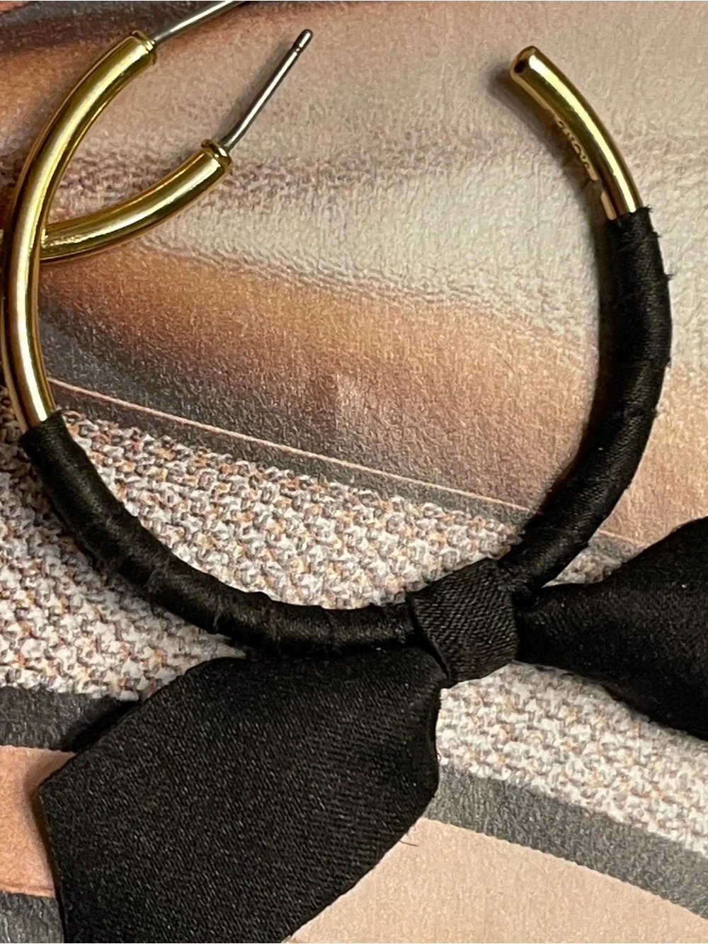 J. Crew Black Bow Hoop Earrings with Gold-Tone Accents